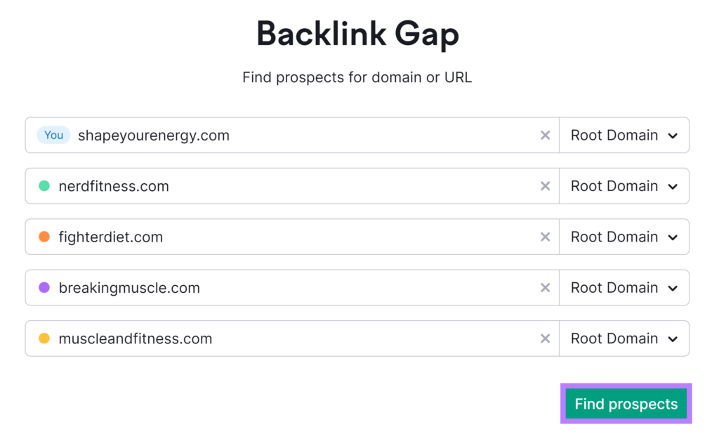 Semrush Backlink Gap tool
