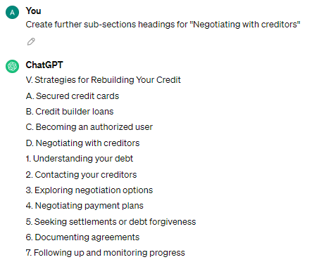 ChatGPT heading creation examples