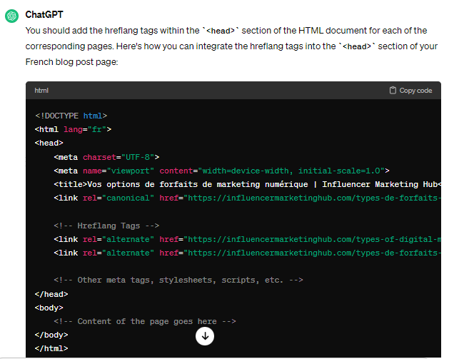 ChatGPT hreflang snippets