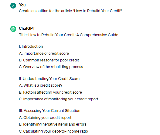 ChatGPT content outline example