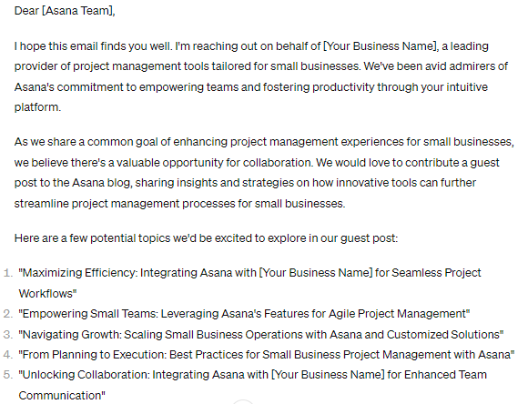Guest post pitch written by ChatGPT