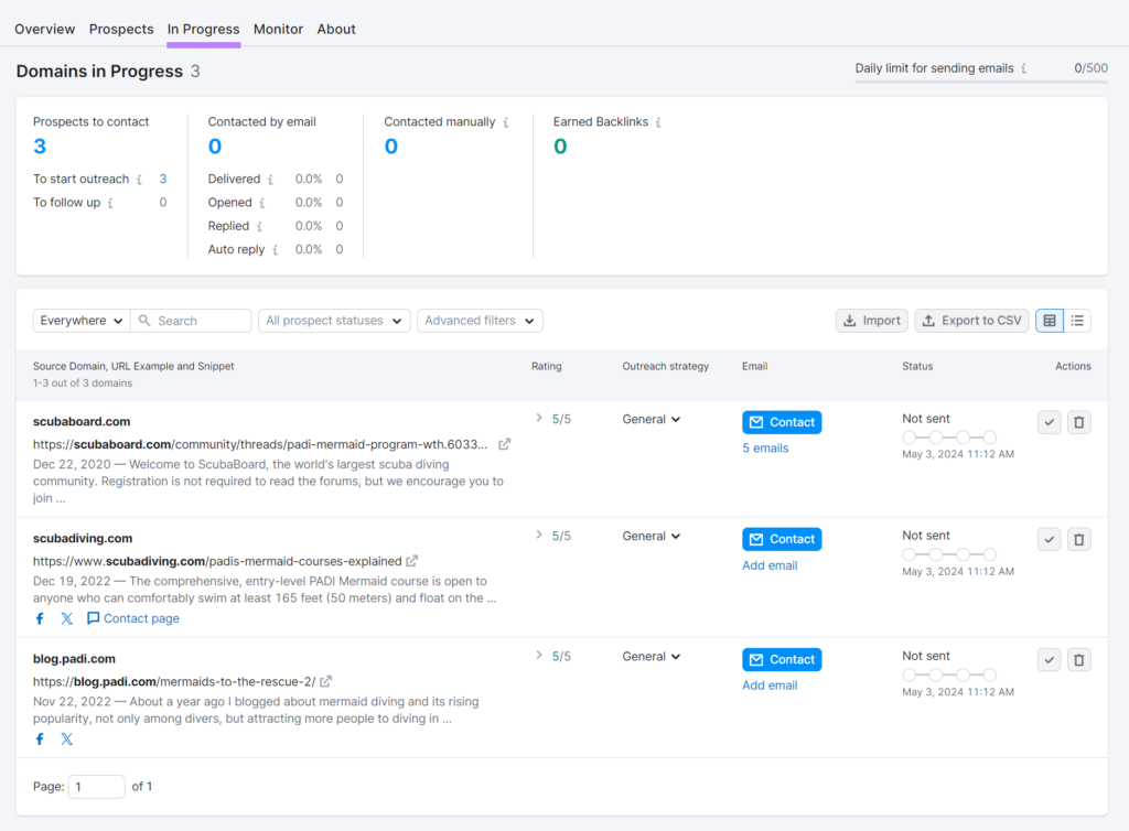 “In Progress” tab