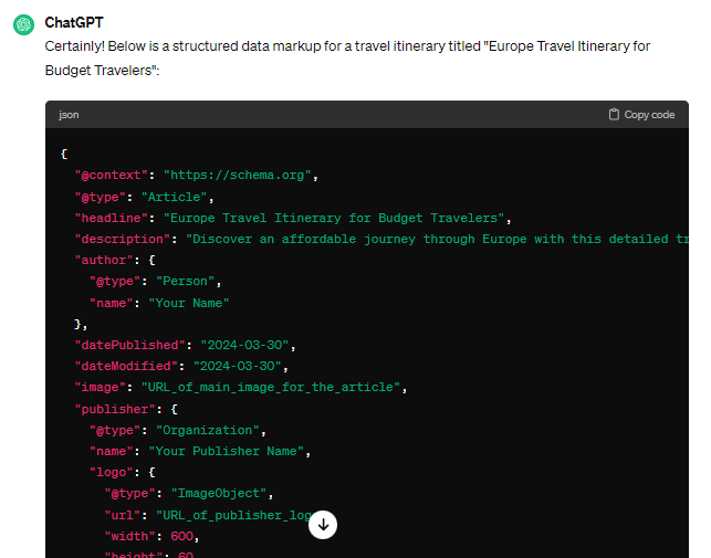 ChatGPT schema markup generation