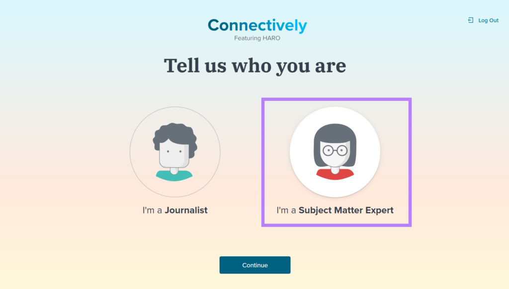 “Tell us who you are” screen