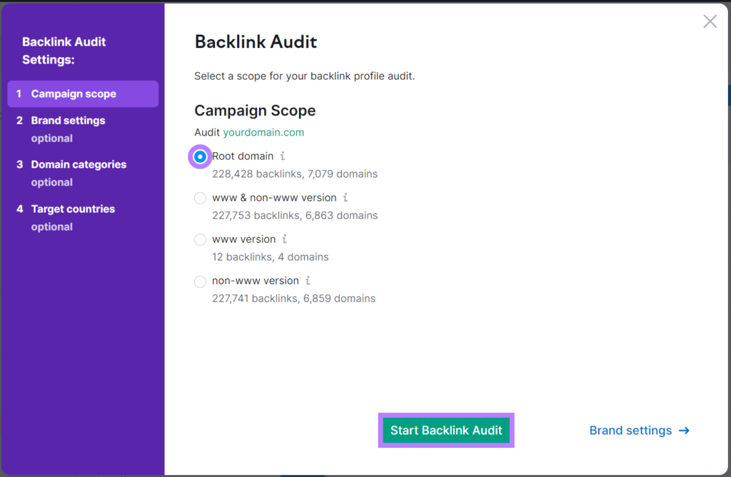 Start Backlink Audit