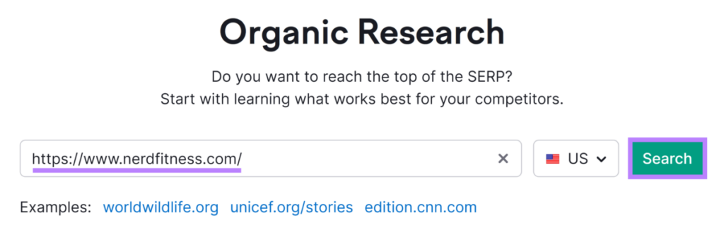 Semrush Organic Research tool