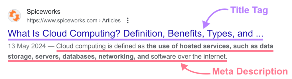 title tag / meta description